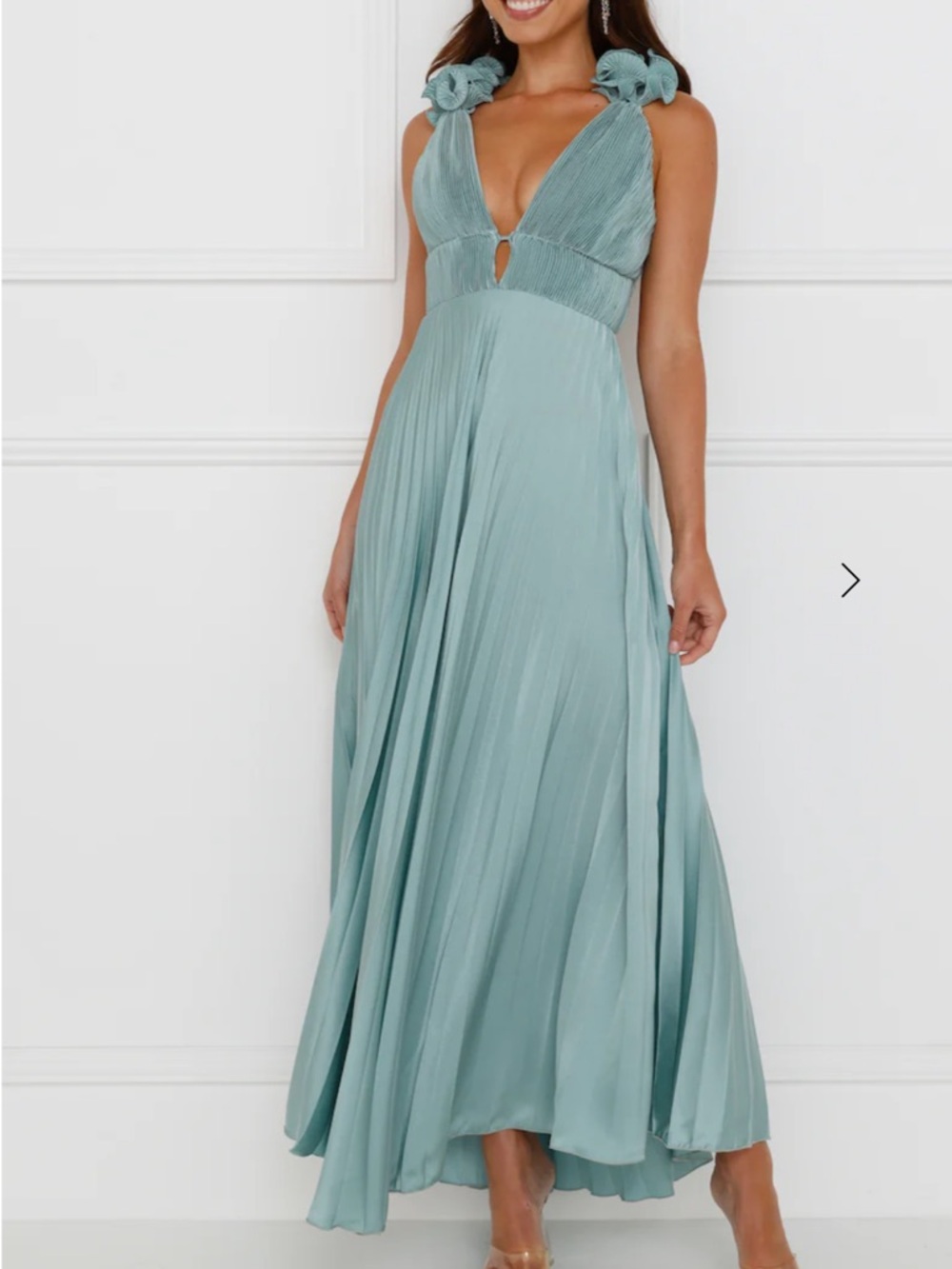 Hello Molly Sage Pleated V-Neck Dress